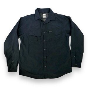 Columbia Titanium Dark Blue Long Sleeve Shirt Vented Back Nylon Button Down